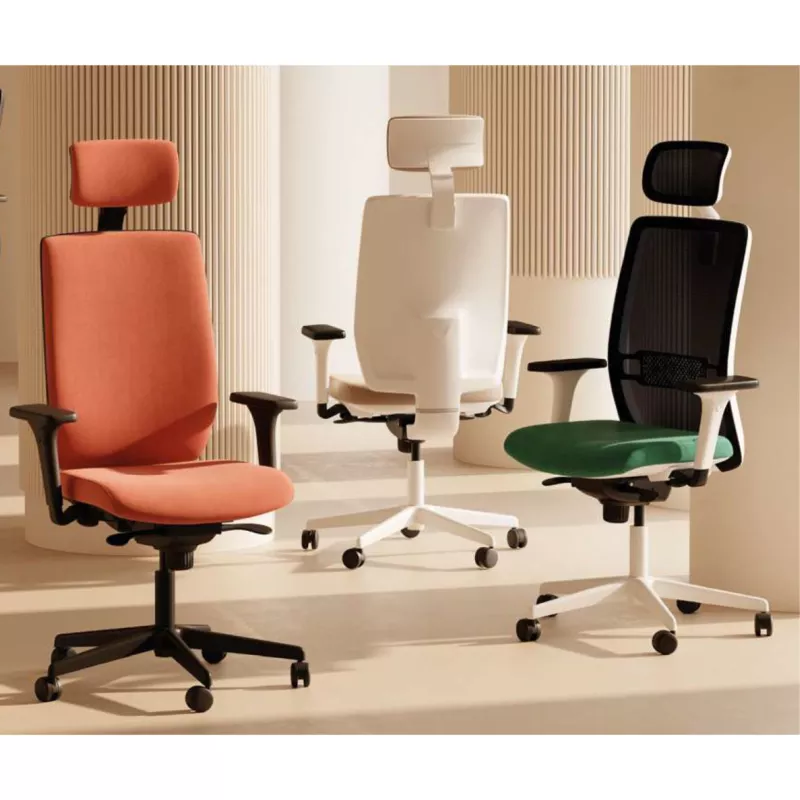 VOLT BLACK│Fauteuil de travail structure noir avec têtière -Dossier résille