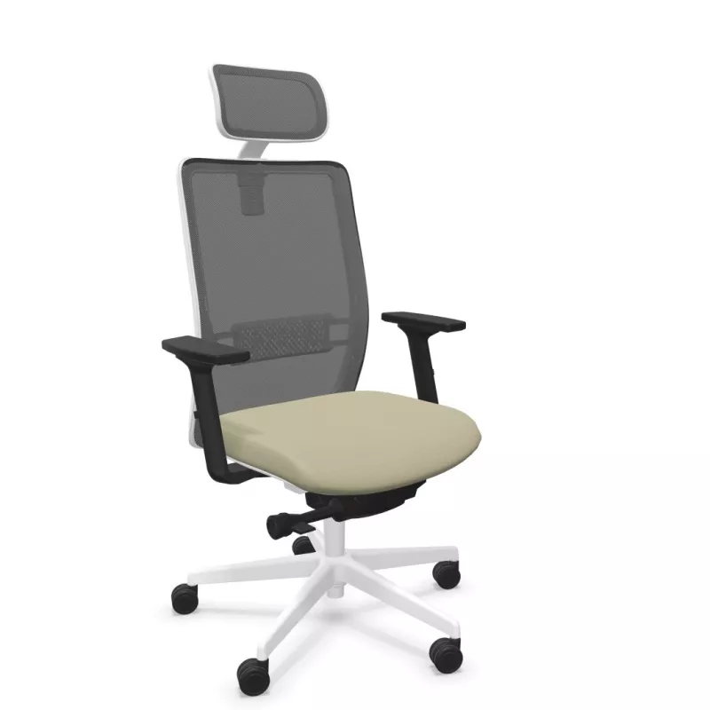 VOLT WHITE│Fauteuil de travail structure blanche avec têtière - Dossier résille