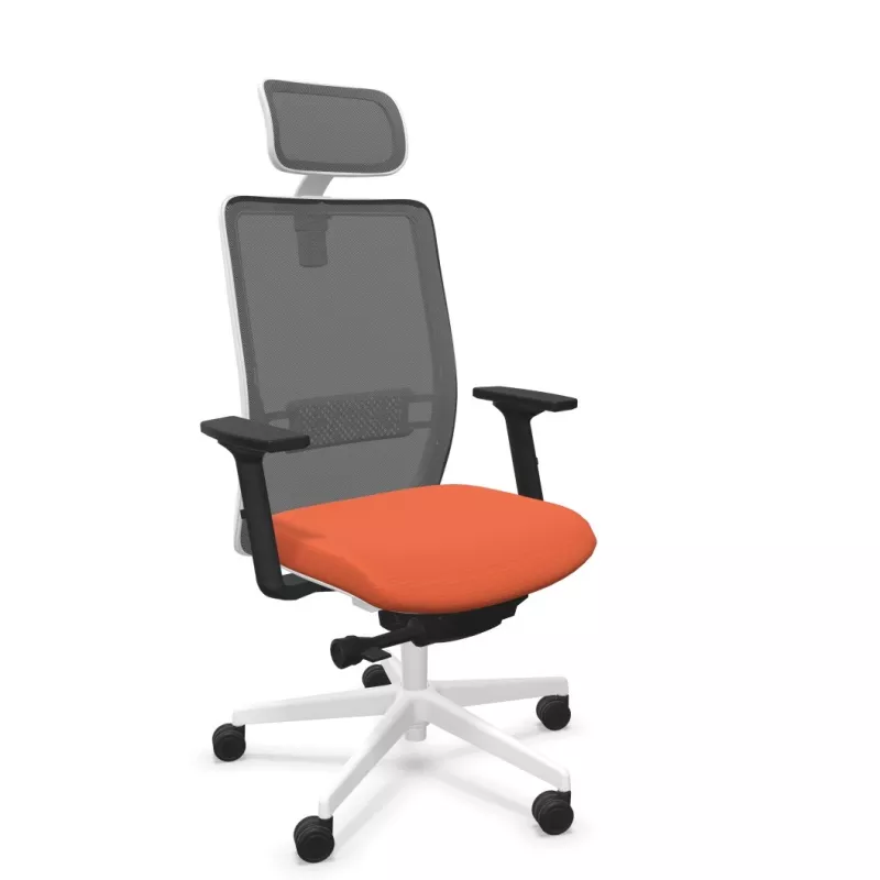 VOLT WHITE│Fauteuil de travail structure blanche avec têtière - Dossier résille