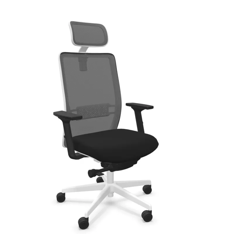 VOLT WHITE│Fauteuil de travail structure blanche avec têtière - Dossier résille