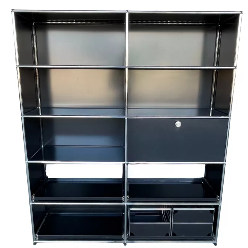 USM HALLER│Armoire 10 cases 2L x 5H - 5 cases ouvertes + 4 tiroirs doubles DS + 1 clapet│Noir