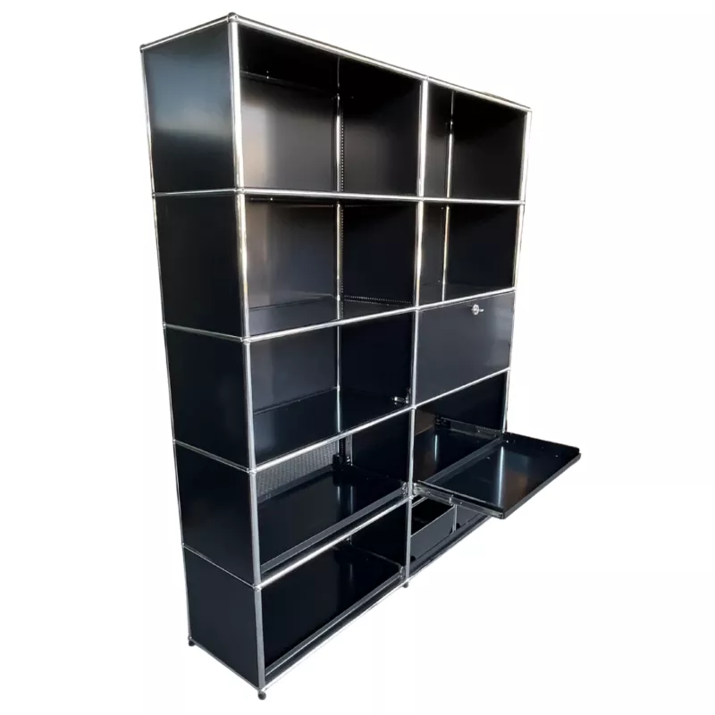 USM HALLER│Armoire 10 cases 2L x 5H - 5 cases ouvertes + 4 tiroirs doubles DS + 1 clapet│Noir