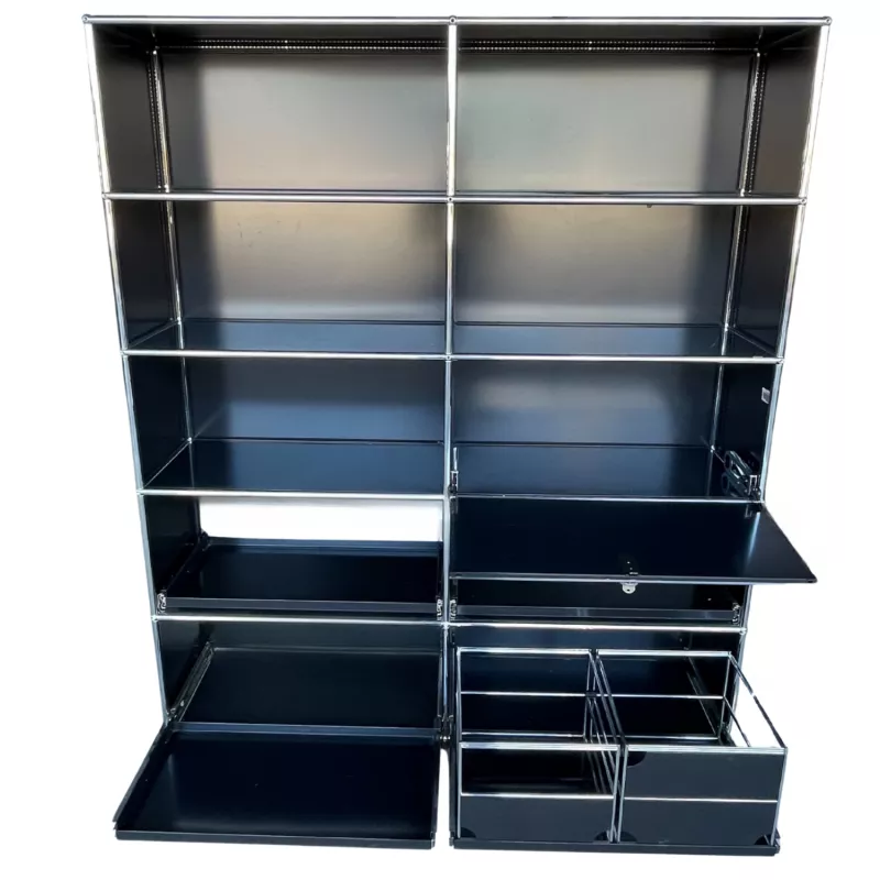 USM HALLER│Armoire 10 cases 2L x 5H - 5 cases ouvertes + 4 tiroirs doubles DS + 1 clapet│Noir