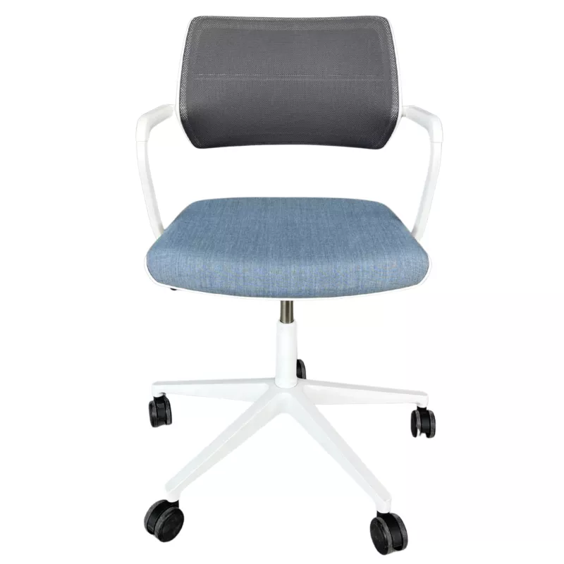 STEELCASE│Modèle QiVi - Siège d'accueil/visiteurs/conférence - Sur roulettes réglable en hauteur│Blanc / Bleu