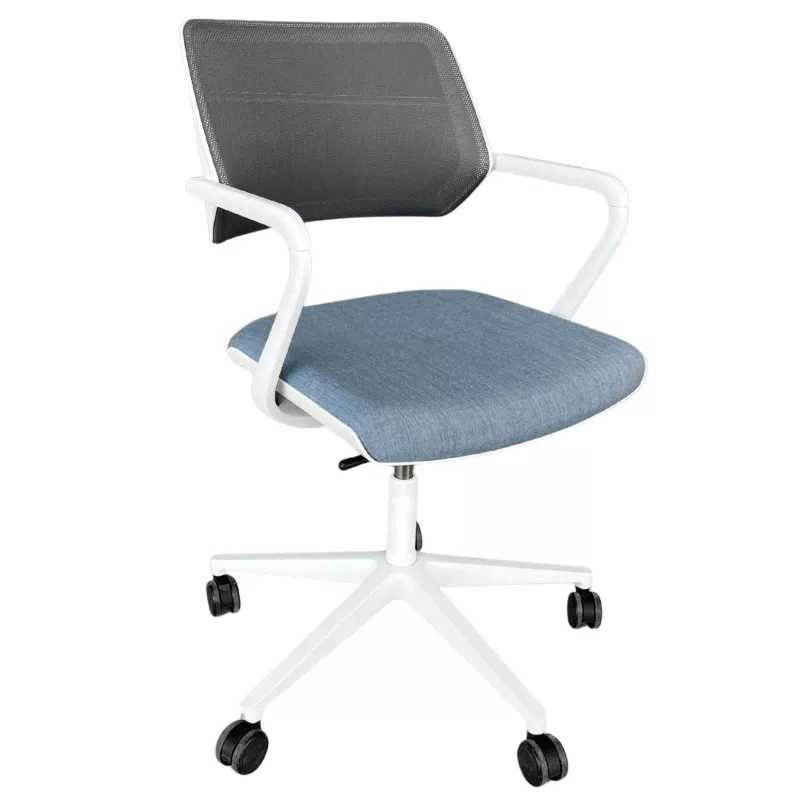 STEELCASE│Modèle QiVi - Siège d'accueil/visiteurs/conférence - Sur roulettes réglable en hauteur│Blanc / Bleu