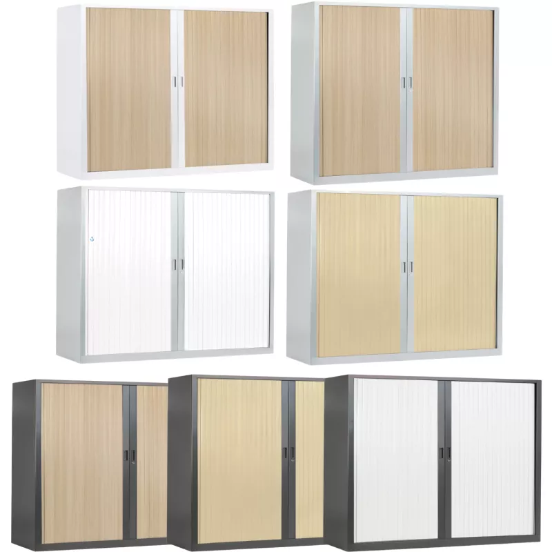 ARIV│Armoire rideau bicolore L 100-120 x H 105 cm│Décor bois/Acier