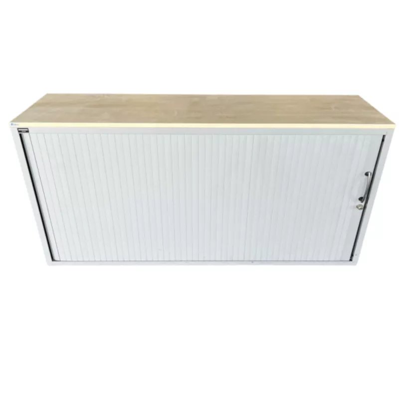 LO LISTA│Armoire rideau L 120 x H 75 cm│Gris Alu/Erable blanc