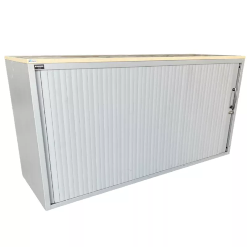 LO LISTA│Armoire rideau L 120 x H 75 cm│Gris Alu/Erable blanc