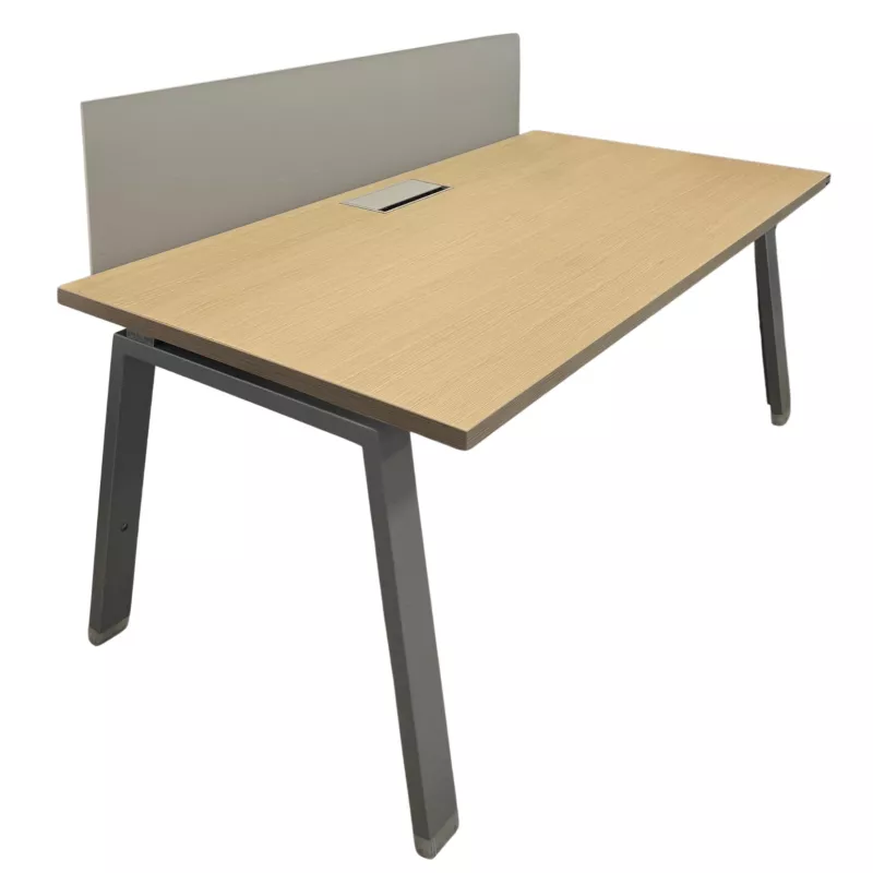 Pack ALEA│Modèle Atreo avec cloison│Bureau L 160 x p 80 cm x H Réglable│Cloison L145cm X H39cm │Petite trappe│Chêne clair/ Gris