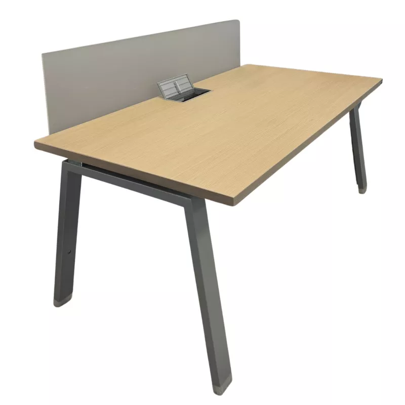 Pack ALEA│Modèle Atreo avec cloison│Bureau L 160 x p 80 cm x H Réglable│Cloison L145cm X H39cm │Petite trappe│Chêne clair/ Gris