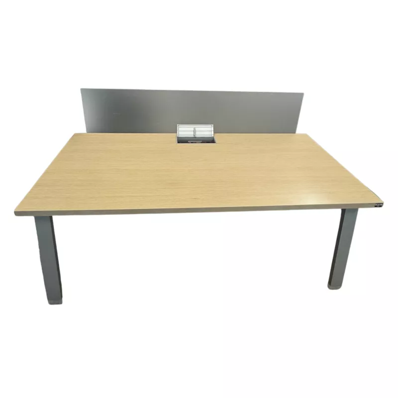 Pack ALEA│Modèle Atreo avec cloison│Bureau L 160 x p 80 cm x H Réglable│Cloison L145cm X H39cm │Petite trappe│Chêne clair/ Gris