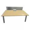 Pack ALEA│Modèle Atreo avec cloison│Bureau L 160 x p 80 cm x H Réglable│Cloison L145cm X H39cm │Petite trappe│Chêne clair/ Gris