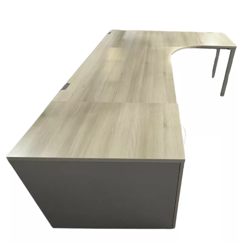 STEELCASE│Pack bureau + caisson│Bureau retour à droite L 180/80 x P 160/60 │Caisson L43,5 X H70,5│Acacia/Gris aluminium