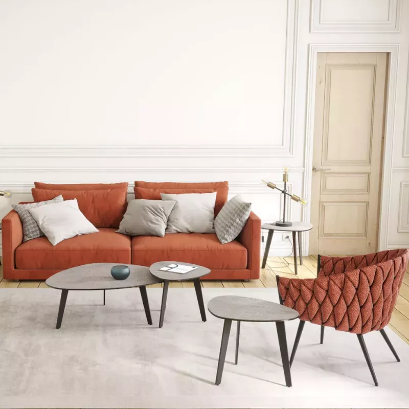 GALET │ Table basse 55 x 45 x 38 cm│Pieds en acier laqué noir mat│coloris céramique à choix