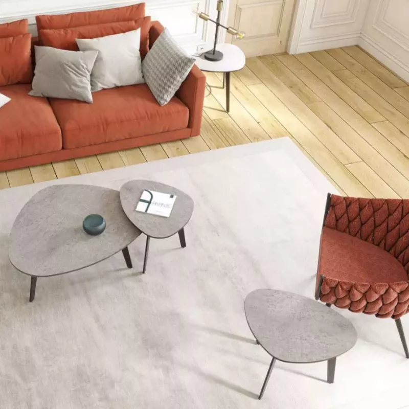 GALET │ Table basse 55 x 45 x 38 cm│Pieds en acier laqué noir mat│coloris céramique à choix