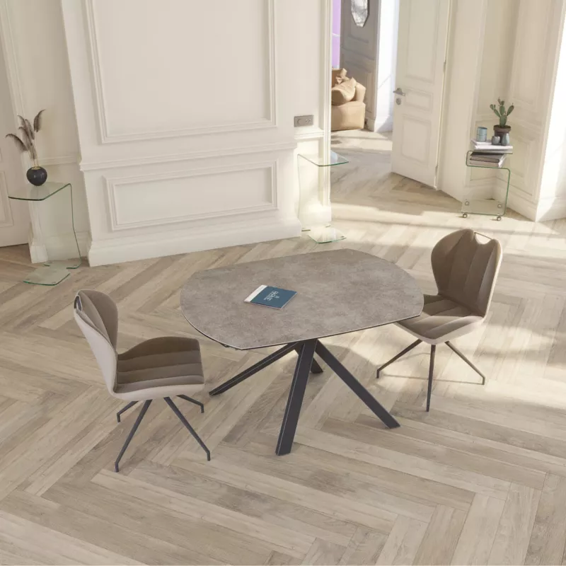 KHEOPS │Table extensible 130/190cm│Pieds en acier laqué noir mat│Coloris à choix