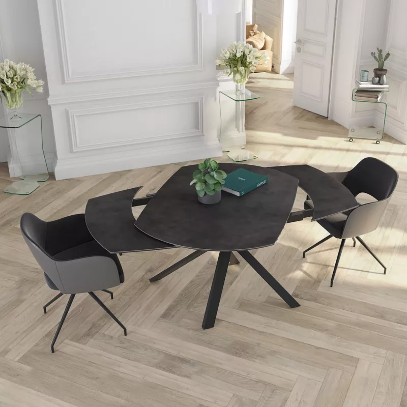 KHEOPS │Table extensible 130/190cm│Pieds en acier laqué noir mat│Coloris à choix