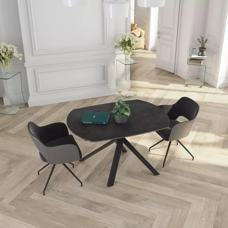 KHEOPS │Table extensible 130/190cm│Pieds en acier laqué noir mat│Coloris à choix