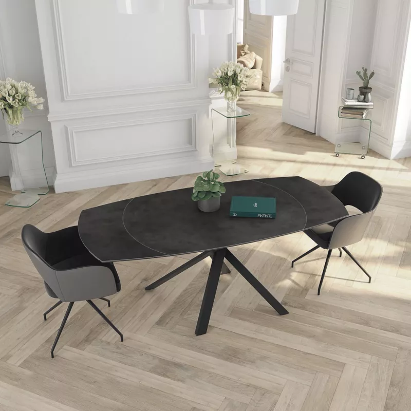 KHEOPS │Table extensible 130/190cm│Pieds en acier laqué noir mat│Coloris à choix