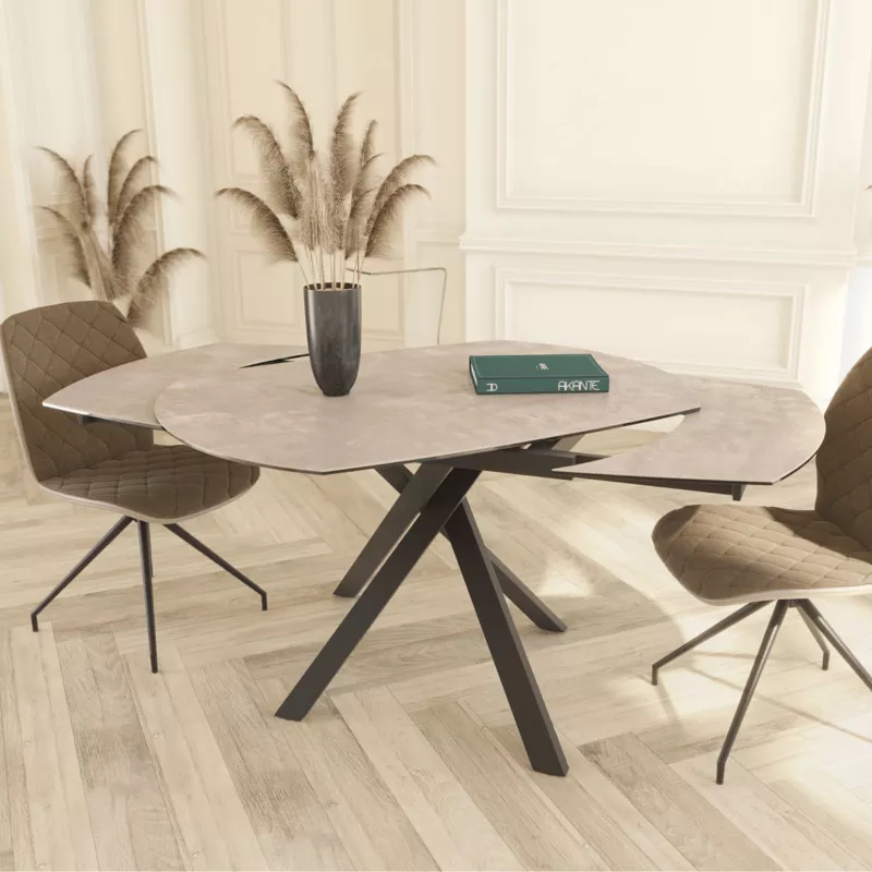 KHEOPS │Table extensible 120/180cm│Pieds en acier laqué noir mat│Coloris à choix