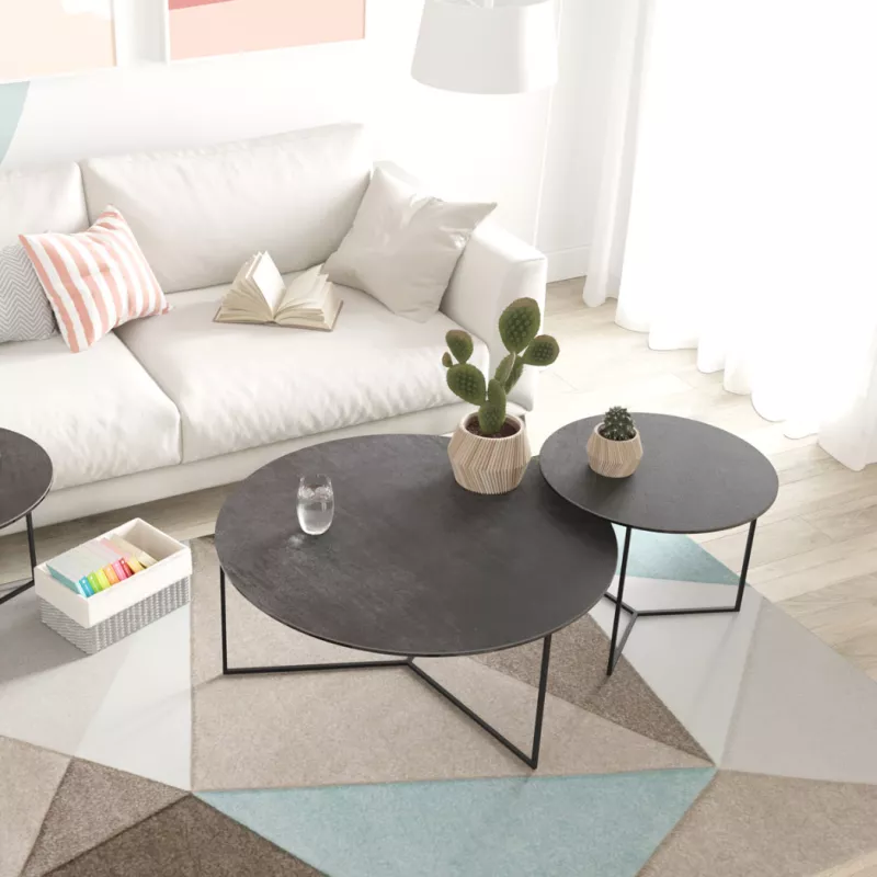 VENEZIA│Table basse Ø 90 x 38 cm│Piétement acier laqué noir mat │Coloris à choix