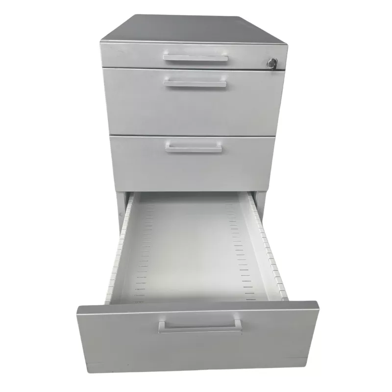 LO LISTA│Caisson sous bureau 9666 - 4 Tiroirs│Poignées carrées│Profondeur 80 cm│Gris aluminium