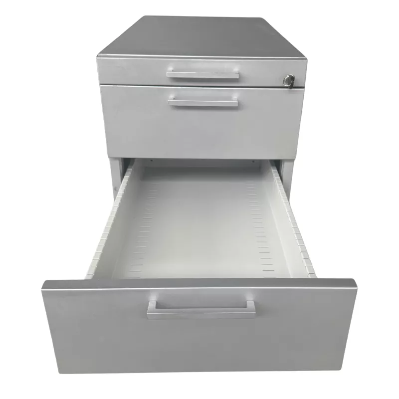 LO LISTA│Caisson sous bureau 9666 - 4 Tiroirs│Poignées carrées│Profondeur 80 cm│Gris aluminium