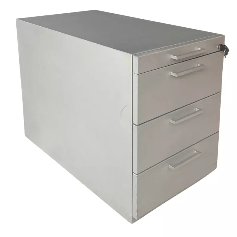 LO LISTA│Caisson sous bureau 9666 - 4 Tiroirs│Poignées carrées│Profondeur 80 cm│Gris aluminium