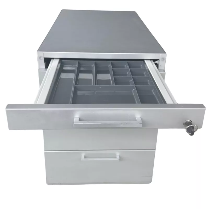 LO LISTA│Caisson sous bureau 9666 - 4 Tiroirs│Poignées carrées│Profondeur 80 cm│Gris aluminium