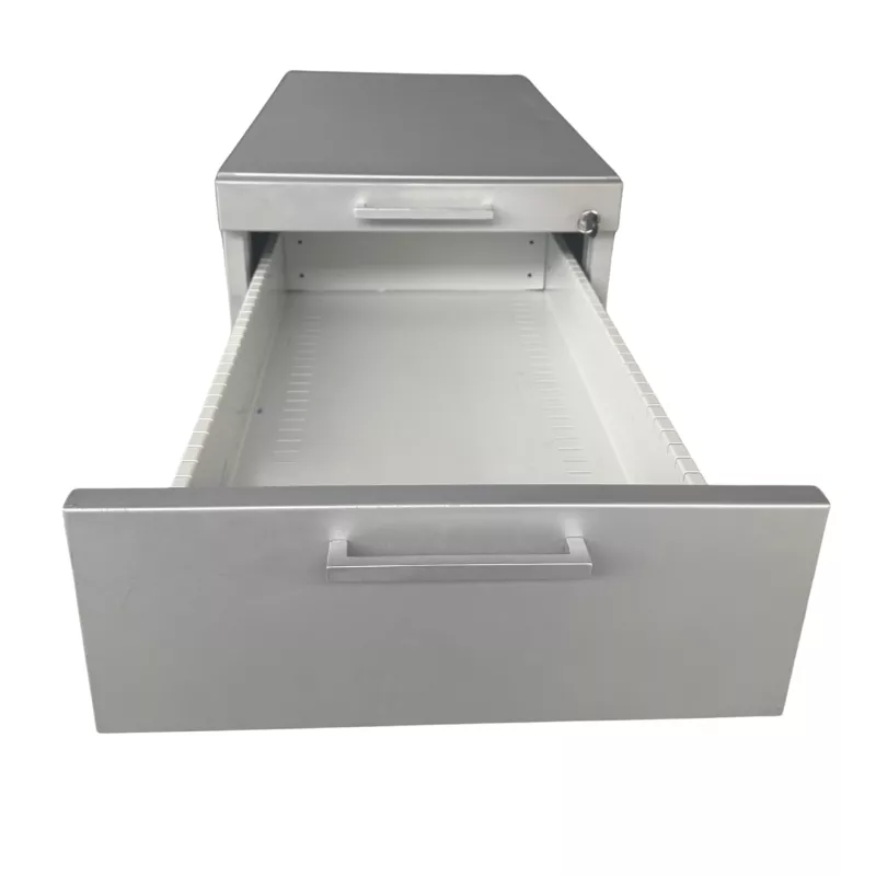 LO LISTA│Caisson sous bureau 9666 - 4 Tiroirs│Poignées carrées│Profondeur 80 cm│Gris aluminium