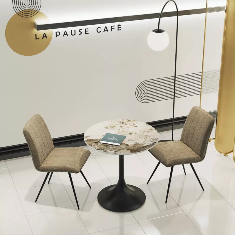 DIABOLO│Table ronde ø75 X H75 cm│Plateau marbre à choix/Piétement noir mat