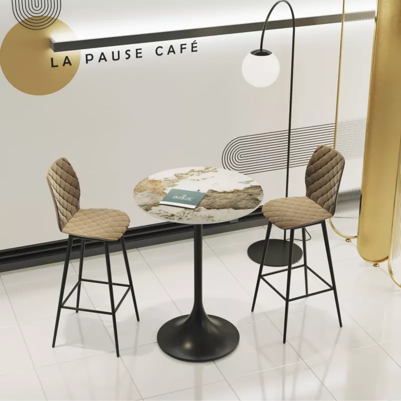 DIABOLO│Table ronde ø75 x H100 cm│Plateau marbre à choix/Piétement noir mat