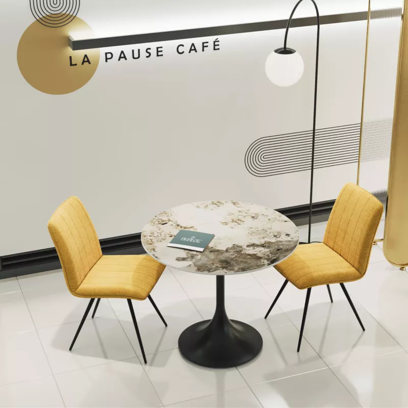 DIABOLO│Table ronde ø90 x H75 cm│Plateau marbre à choix/Piétement noir mat