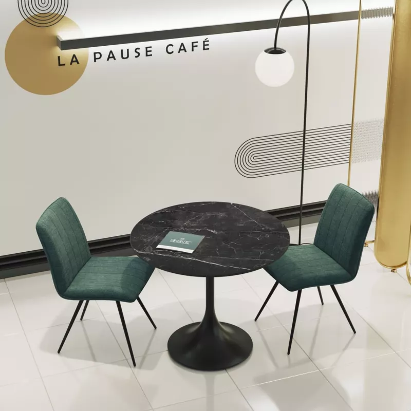 DIABOLO│Table ronde ø90 x H75 cm│Plateau marbre à choix/Piétement noir mat