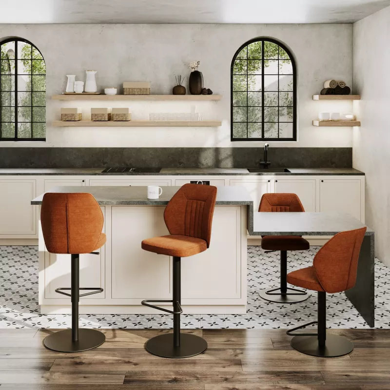 BUDAPEST│Tabouret H115 cm - Assise pivotante 360°│Tissus à choix