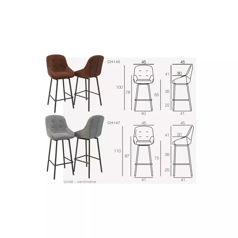 SAN FRANCISCO │Tabouret H115 cm - Assise pivotante 180° avec rappel│Tissus à choix