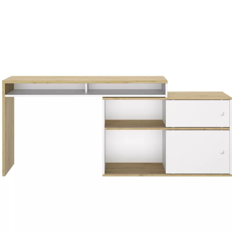 MODULA│Bureau Modulable étagères + porte│Blanc│130/203x45xh62/76 cm