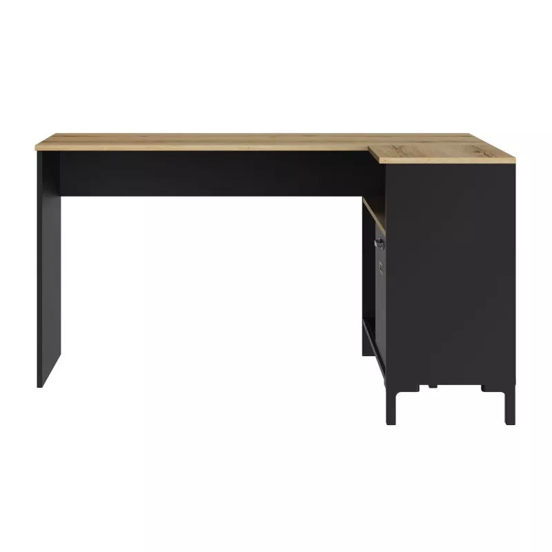 MANCHESTER│Bureau angle étagères + porte coulissante│Noir│136x48/88xh73 cm