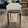 SCOTT│Fauteuil sur 4 pieds polypropylène noir - avec placet similicuir│Blanc/Noir