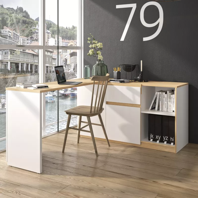 GIBRIL│Bureau pivotant Buffet│Blanc│133/136x45/55xh75 cm