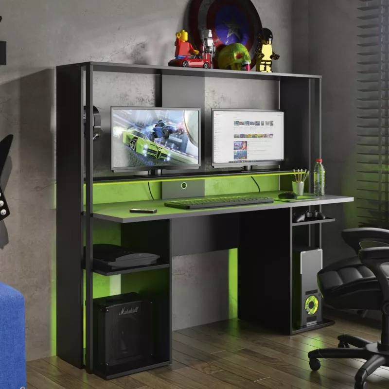 STREAM│Bureau gamer│Noir│167x60xh145 cm