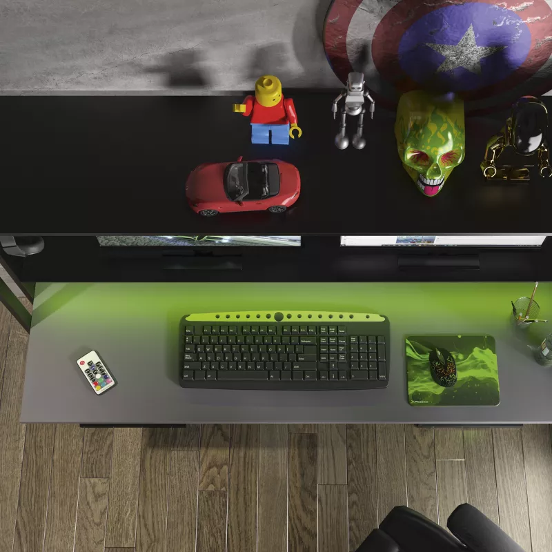 STREAM│Bureau gamer│Noir│167x60xh145 cm