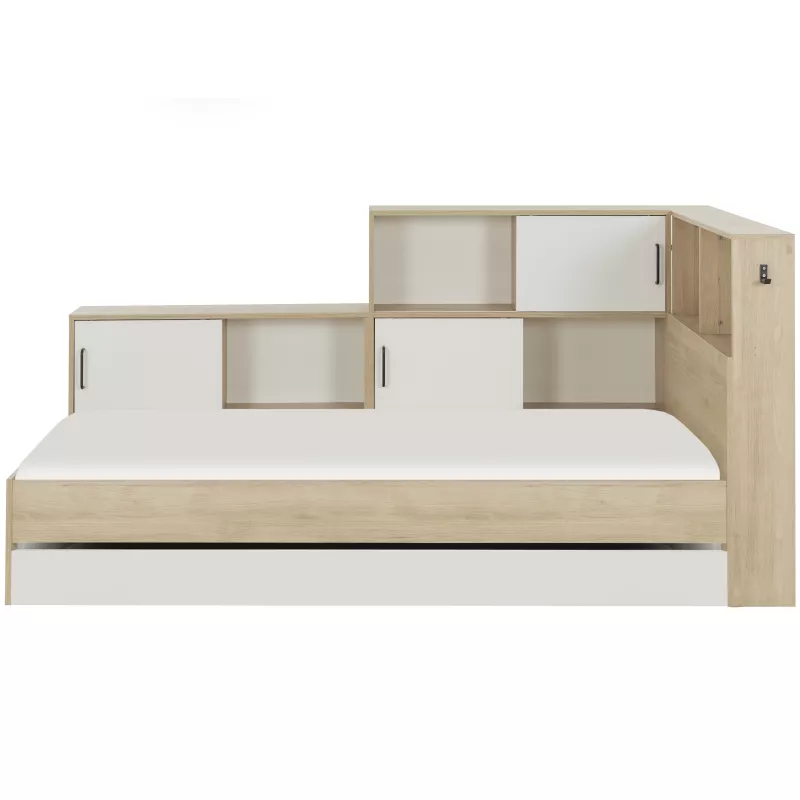 ERWAN│Lit enfant rangements│90x200 cm│Châtaignier naturel