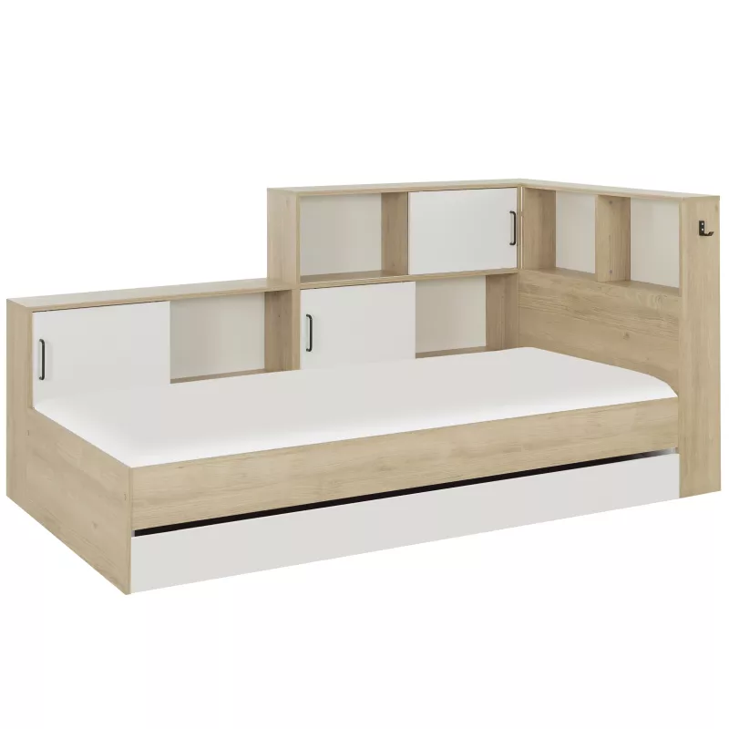 ERWAN│Lit enfant rangements│90x200 cm│Châtaignier naturel