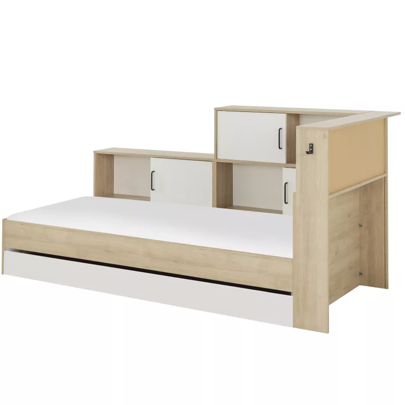 ERWAN│Lit enfant rangements│90x200 cm│Châtaignier naturel