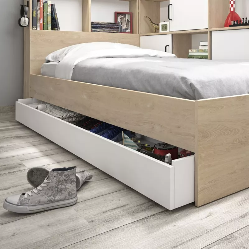 ERWAN│Lit enfant rangements│90x200 cm│Châtaignier naturel