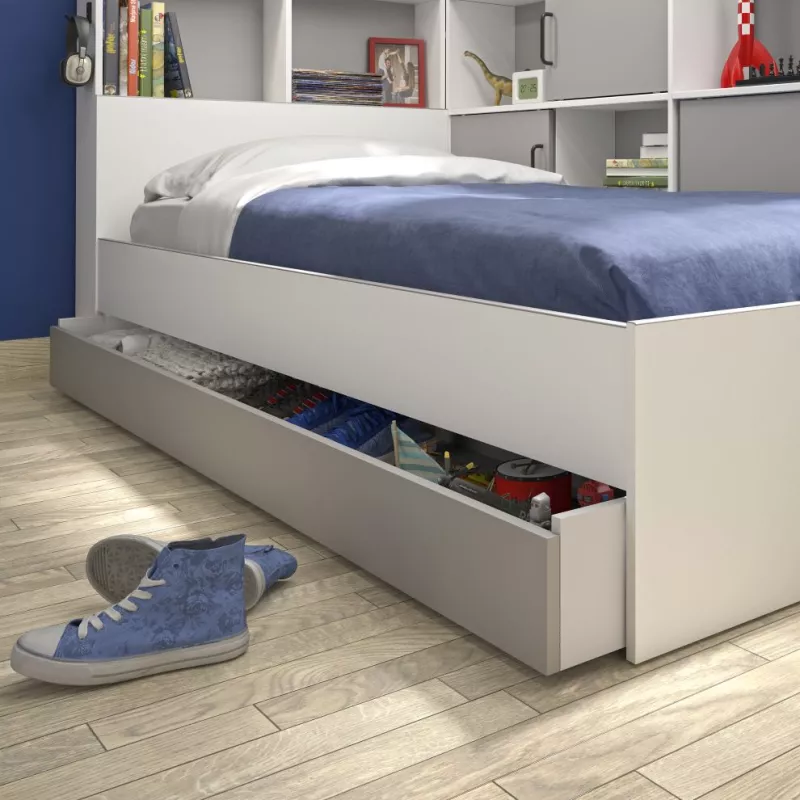 ERWAN│Lit enfant rangements│90x200 cm│Gris moon