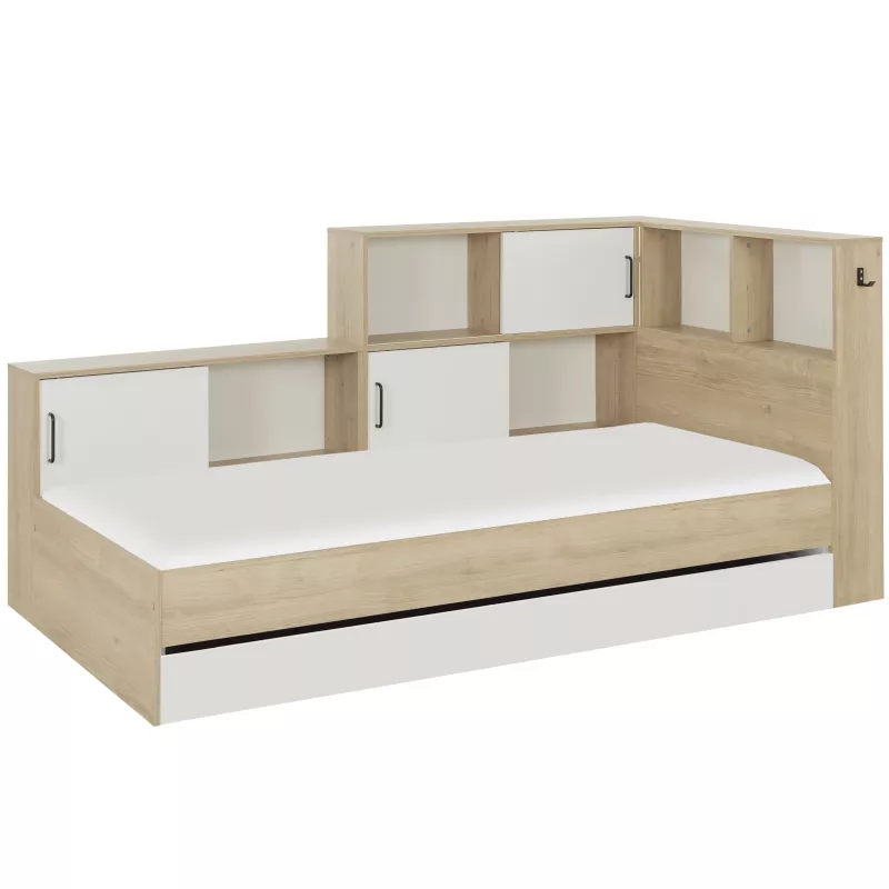 ERWAN│Lit enfant rangements│90x200 cm│Châtaignier naturel