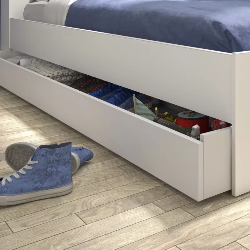 ERWAN│Lit enfant rangements│90x200 cm│Blanc
