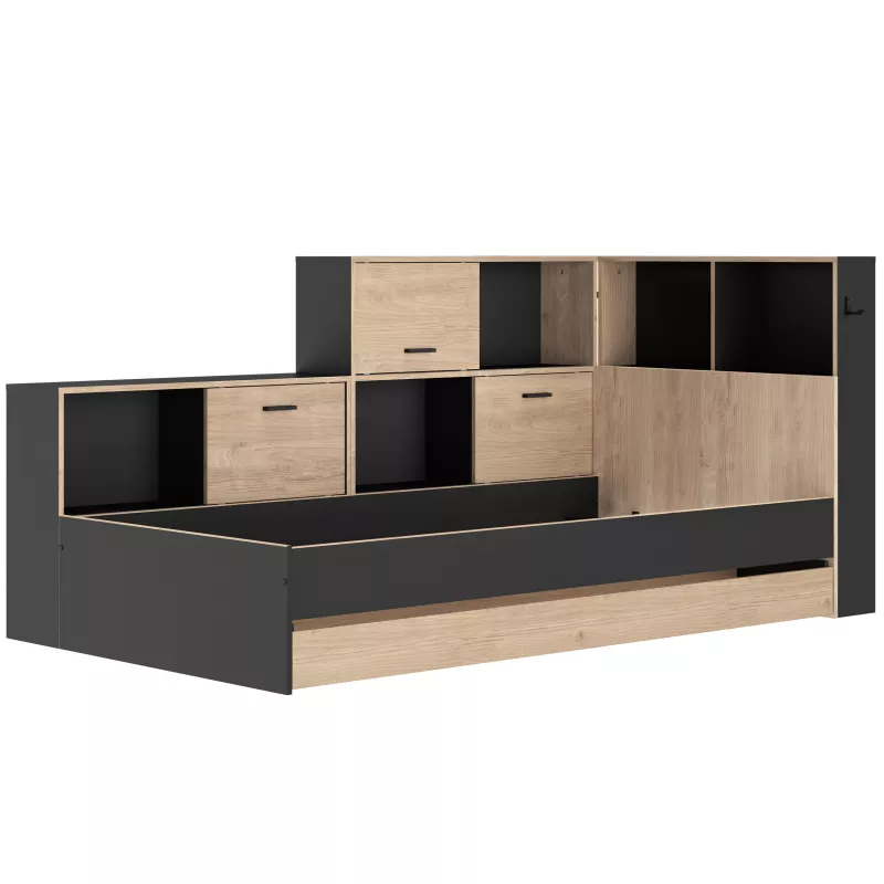 ERWAN│Lit enfant rangements│90x200 cm│Châtaignier naturel